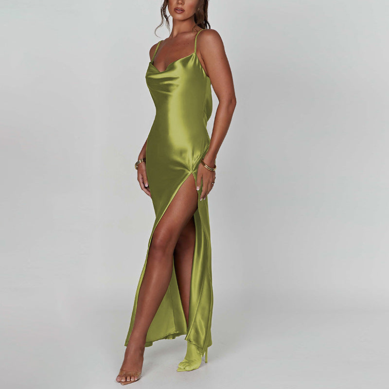 Backless Slim Fit High Slit Suspender Dress - Here 4 you