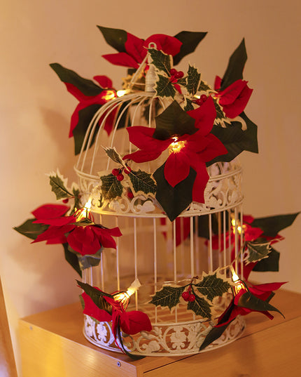 Led First Grade Christmas Lights With Red Flowers And Red Fruits For Home Decor