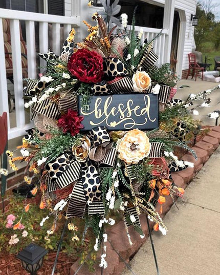 Halloween Wreath Year Round Fall Cheetah Wreath Gorgeous Autumn For Front Door Decor For Thanksgiving Xmas Fabric