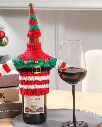 Christmas Holiday Decoration Knitted Clothes Wine Bottle Home Xmas New Year Dinner Table Decoration