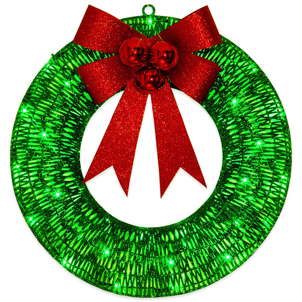 Christmas Wreath 50CM LED Warm Light Metal Big Bowknot Christmas Front Door Home Holiday Decor