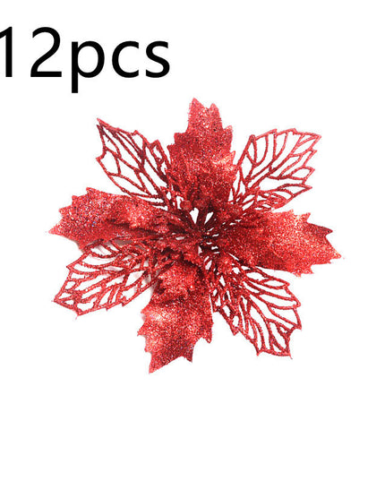 Glitter Artifical Christmas Flowers Christmas Tree Decorations