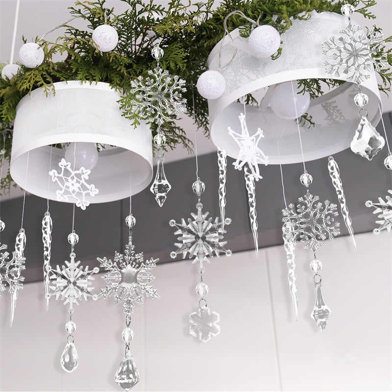 10pcs Christmas Tree Hanging Pendants Acrylic Ice Strip Snow Ceiling Xmas Ornaments Christmas Decoration Home Decor