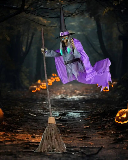 Halloween Flying Witch Decoration Halloween Ghost Outdoor Scary Animatronics Halloween Props With Scary Sound