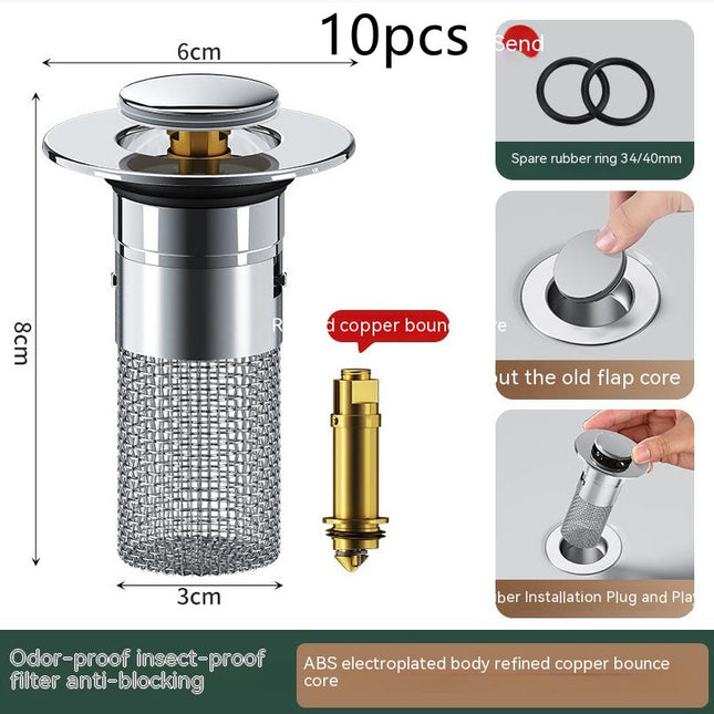 Wash Basin Bounce Core Drainer Push-type Wash Basin Leaking Plug Deodorant Anti-blocking New Filter Net