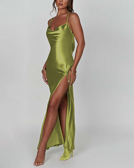 Backless Slim Fit High Slit Suspender Dress - Here 4 you