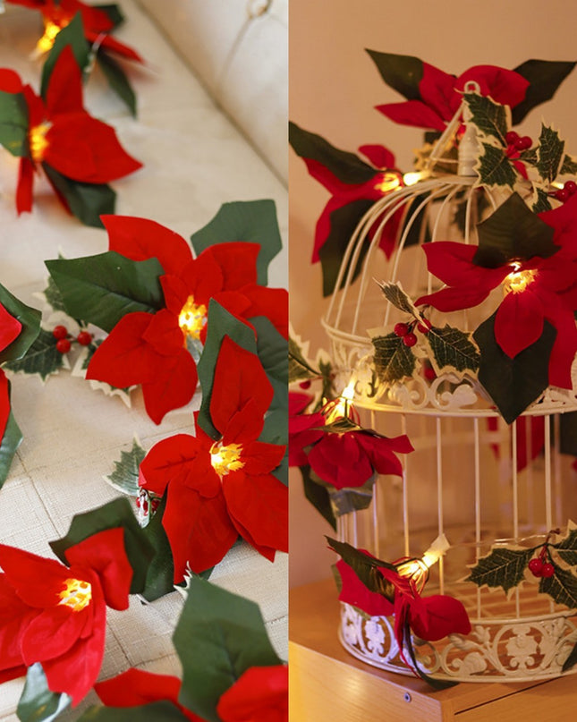 Led First Grade Christmas Lights With Red Flowers And Red Fruits For Home Decor
