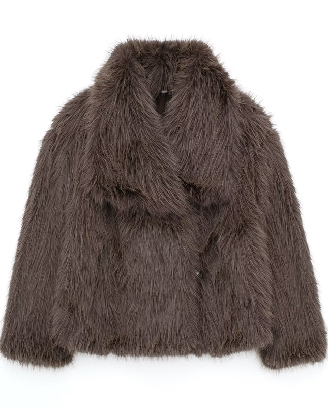 Winter Plush Coat Fashion Thicken Lapel Outwear Casual Long Sleeve Tops Womens Clothing