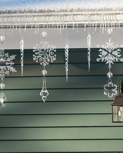 10pcs Christmas Tree Hanging Pendants Acrylic Ice Strip Snow Ceiling Xmas Ornaments Christmas Decoration Home Decor