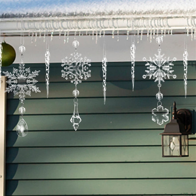 10pcs Christmas Tree Hanging Pendants Acrylic Ice Strip Snow Ceiling Xmas Ornaments Christmas Decoration Home Decor