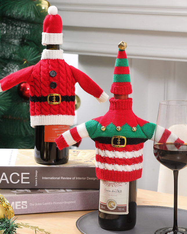 Christmas Holiday Decoration Knitted Clothes Wine Bottle Home Xmas New Year Dinner Table Decoration