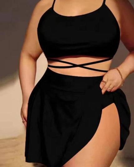 Solid Large Three Piece High Waist Bikini Swimsuit