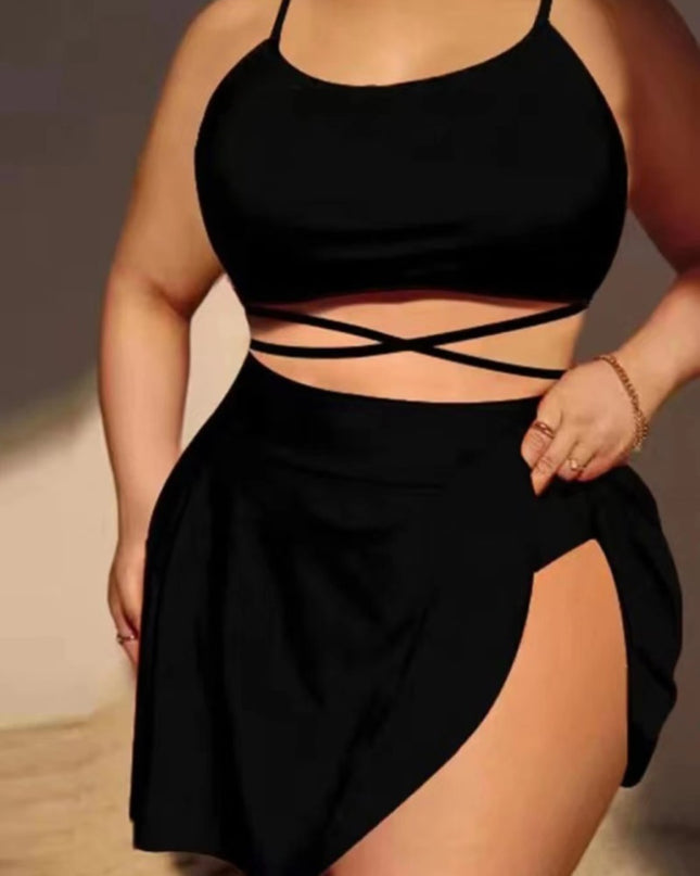 Solid Large Three Piece High Waist Bikini Swimsuit
