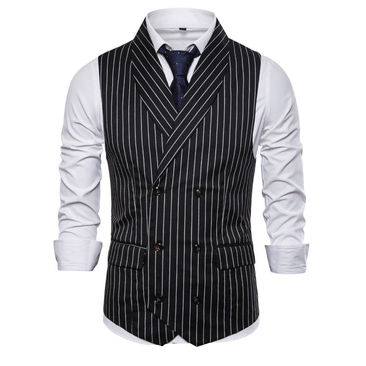 Retro Striped Plus Size Sleeveless Suit Vest Double Breasted Waistcoat - Here 4 you