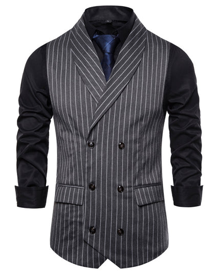 Retro Striped Plus Size Sleeveless Suit Vest Double Breasted Waistcoat - Here 4 you