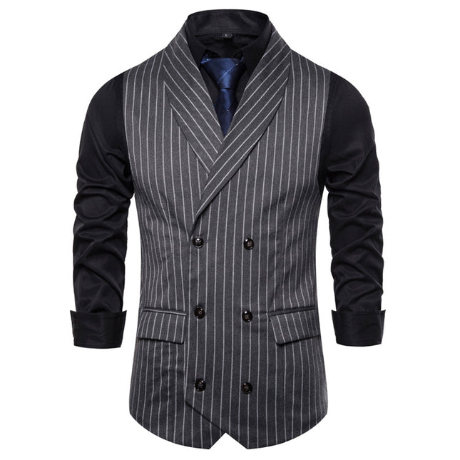 Retro Striped Plus Size Sleeveless Suit Vest Double Breasted Waistcoat - Here 4 you