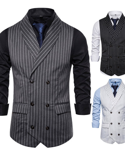 Retro Striped Plus Size Sleeveless Suit Vest Double Breasted Waistcoat - Here 4 you
