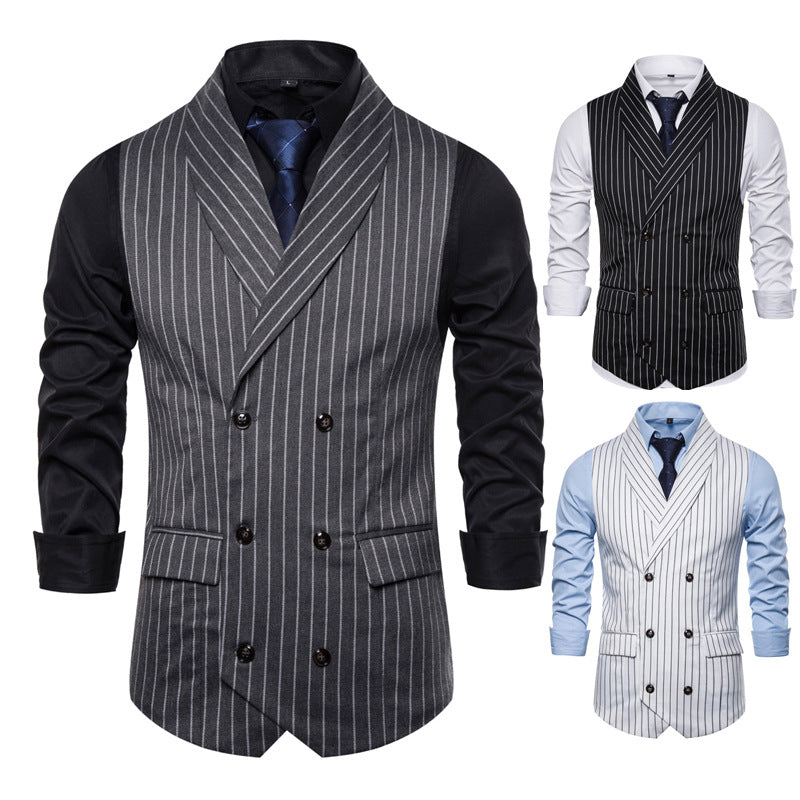 Retro Striped Plus Size Sleeveless Suit Vest Double Breasted Waistcoat - Here 4 you