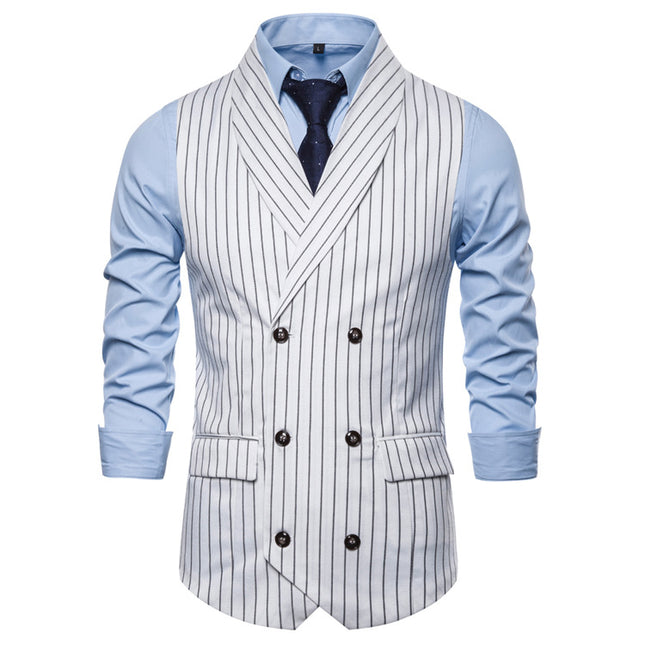 Retro Striped Plus Size Sleeveless Suit Vest Double Breasted Waistcoat - Here 4 you