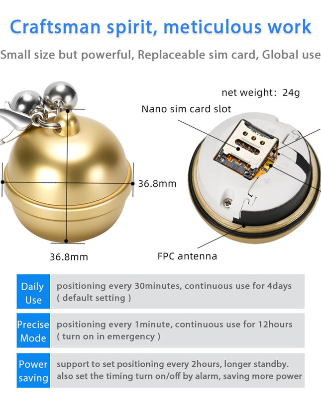 Pet GPS Bell Locator IP67 Waterproof Cat And Dog Locating Ring Interchangeable Card G15