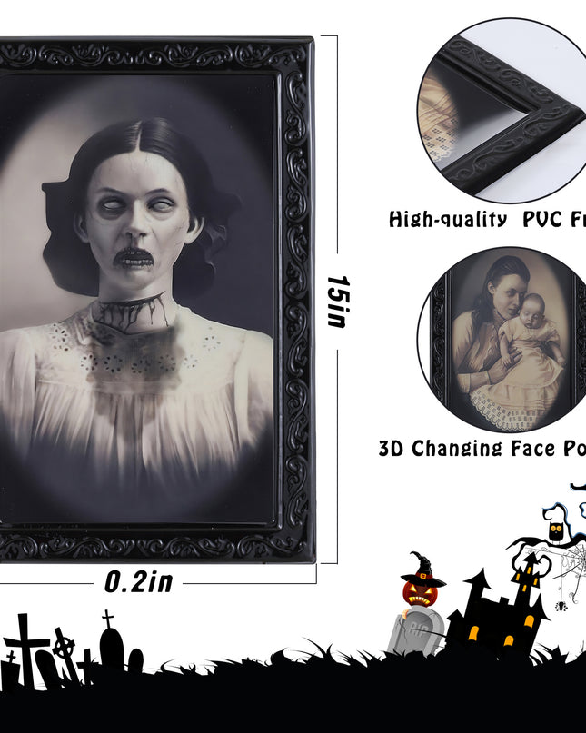 Halloween Decoration 3D Changing Face Moving Picture Frame Portrait Horror For Horror Party Decors Home Decorations