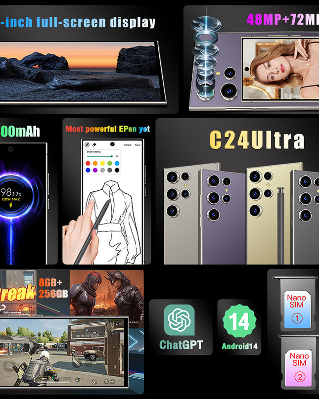 S24 Ultra Cell Phones 5G Unlocked Phonessmartphonewith Tool Pen