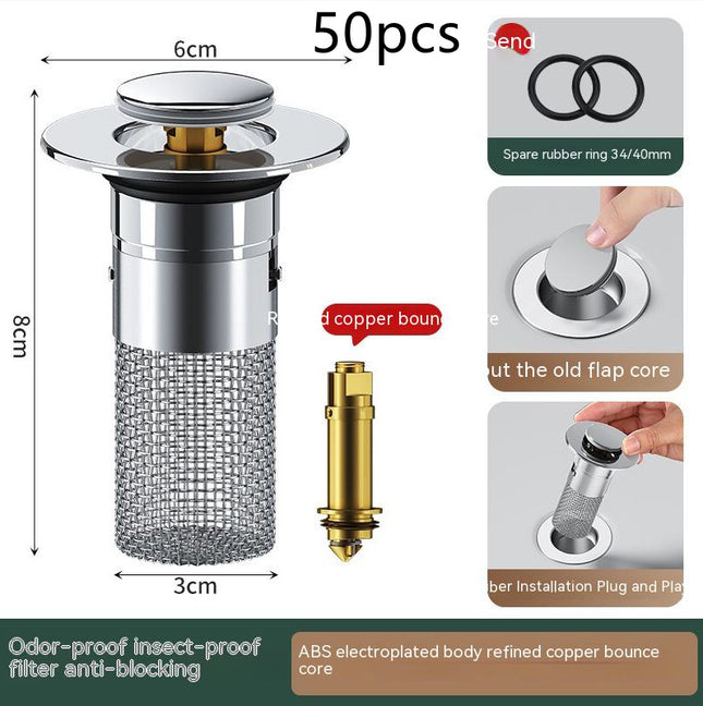Wash Basin Bounce Core Drainer Push-type Wash Basin Leaking Plug Deodorant Anti-blocking New Filter Net