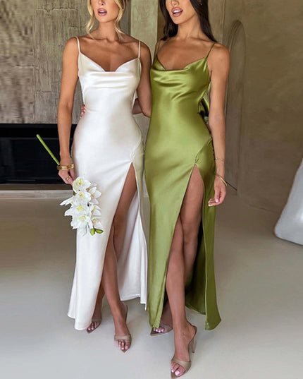 Backless Slim Fit High Slit Suspender Dress - Here 4 you