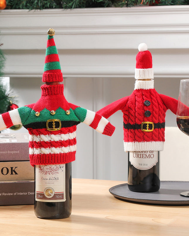 Christmas Holiday Decoration Knitted Clothes Wine Bottle Home Xmas New Year Dinner Table Decoration