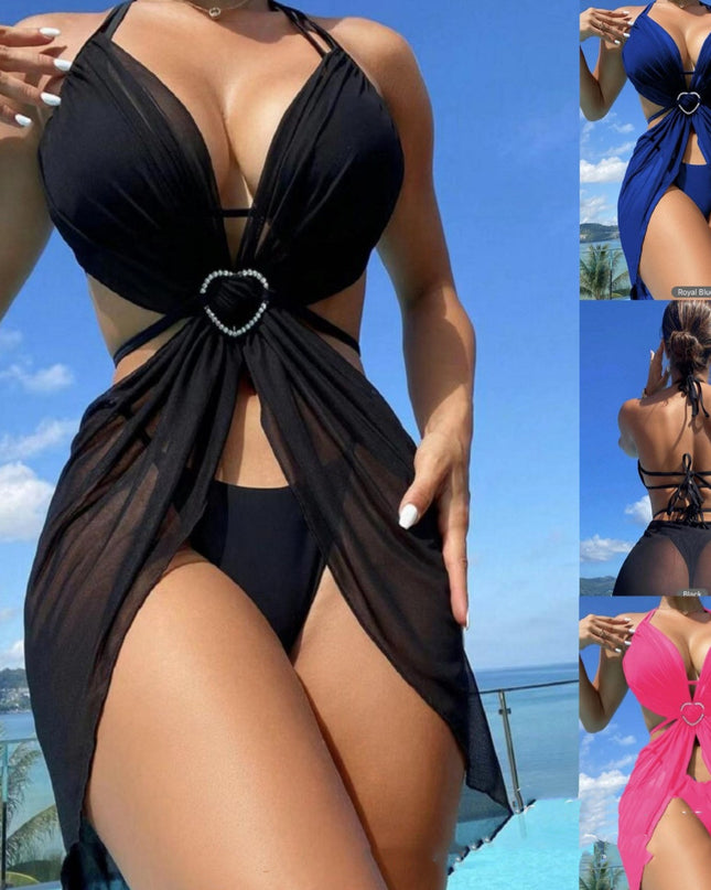 Women's Solid Color Split Swimsuit Three-piece Bikini