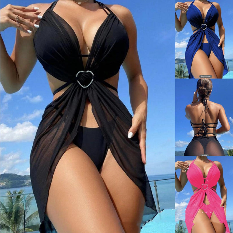 Women's Solid Color Split Swimsuit Three-piece Bikini