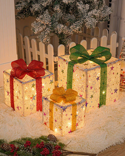Lighted Up Outdoor Christmas Decorations Luminous Christmas Gift Box With Bow For Holiday Christmas Tree Home Yard Decor