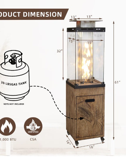 New Product Faux Woodgrain Tempered Glass Outdoor Propane Gas Fire Heater
