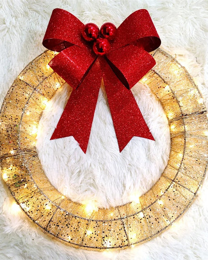 Christmas Wreath 50CM LED Warm Light Metal Big Bowknot Christmas Front Door Home Holiday Decor