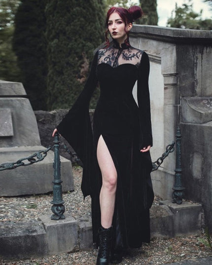 Women's Slit Skirt With Lace Cutout Stitching