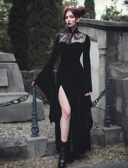 Women's Slit Skirt With Lace Cutout Stitching