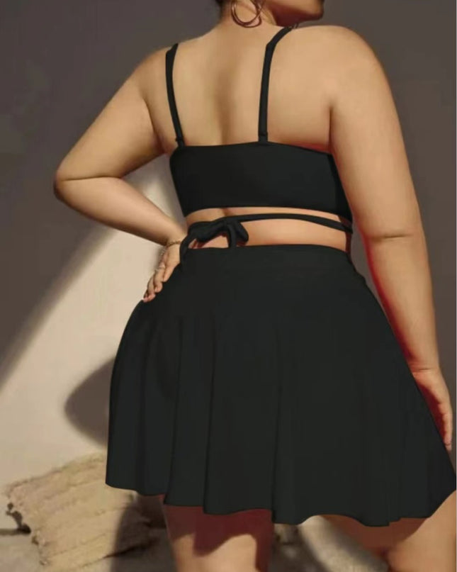 Solid Large Three Piece High Waist Bikini Swimsuit