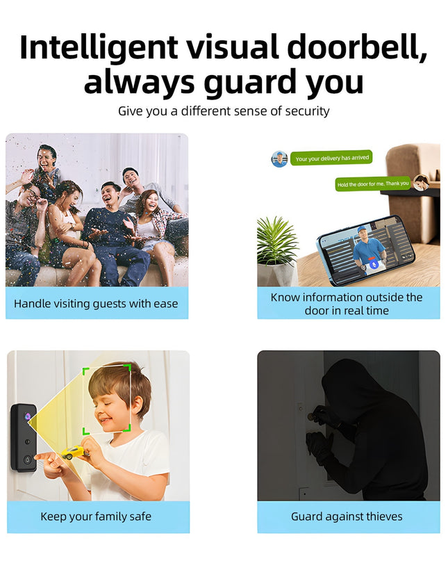 Doorbell Camera 2.4GHz WiFi 720P PIR Body Induction 140° Wide Angle Lens Door Camera