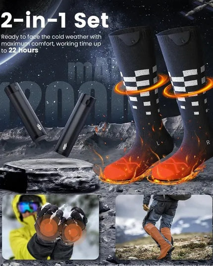 Heated Set Rechargeable - Heated Socks And Hand Warmers For Men - 2 Packs 6000mAh Electric Foot Warmers - Gifts For Camping, Hunting, Fishing And Outdoor Activities - Christmas Stocking Stuffers