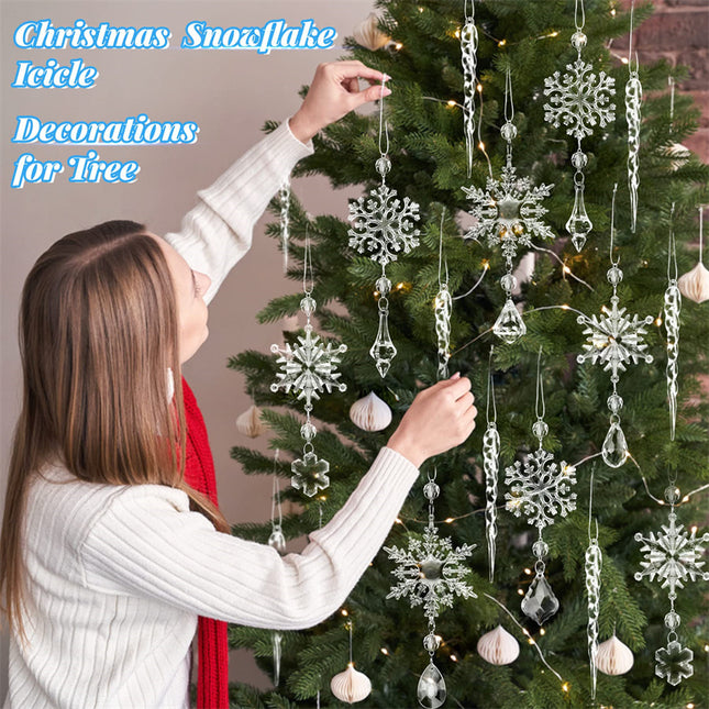 10pcs Christmas Tree Hanging Pendants Acrylic Ice Strip Snow Ceiling Xmas Ornaments Christmas Decoration Home Decor