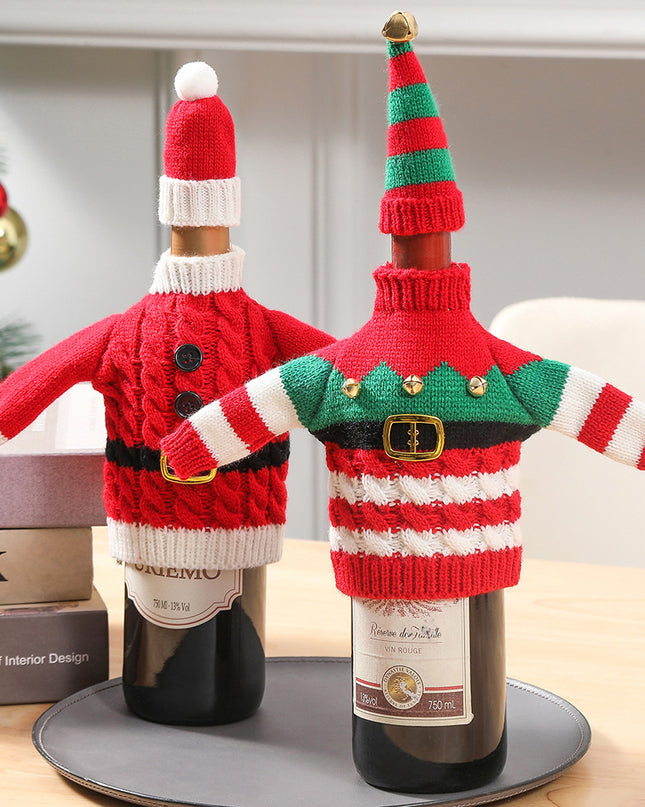 Christmas Holiday Decoration Knitted Clothes Wine Bottle Home Xmas New Year Dinner Table Decoration