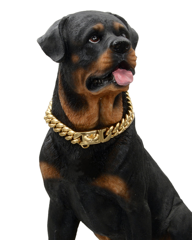 14mm Pet Dog Collar Stainless Steel Cuban Chain Lock Buckle Gold Silver