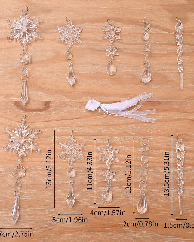 10pcs Christmas Tree Hanging Pendants Acrylic Ice Strip Snow Ceiling Xmas Ornaments Christmas Decoration Home Decor