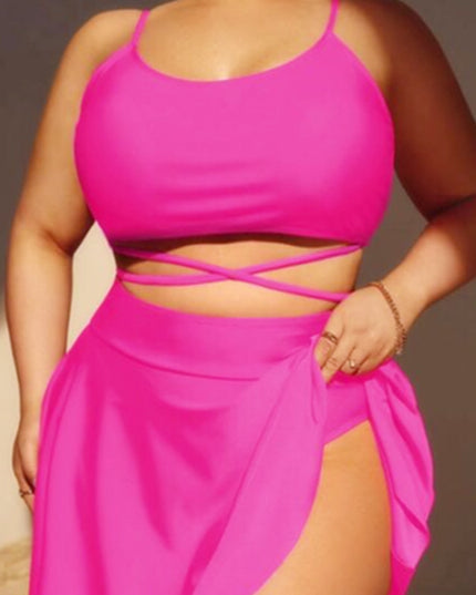 Solid Large Three Piece High Waist Bikini Swimsuit
