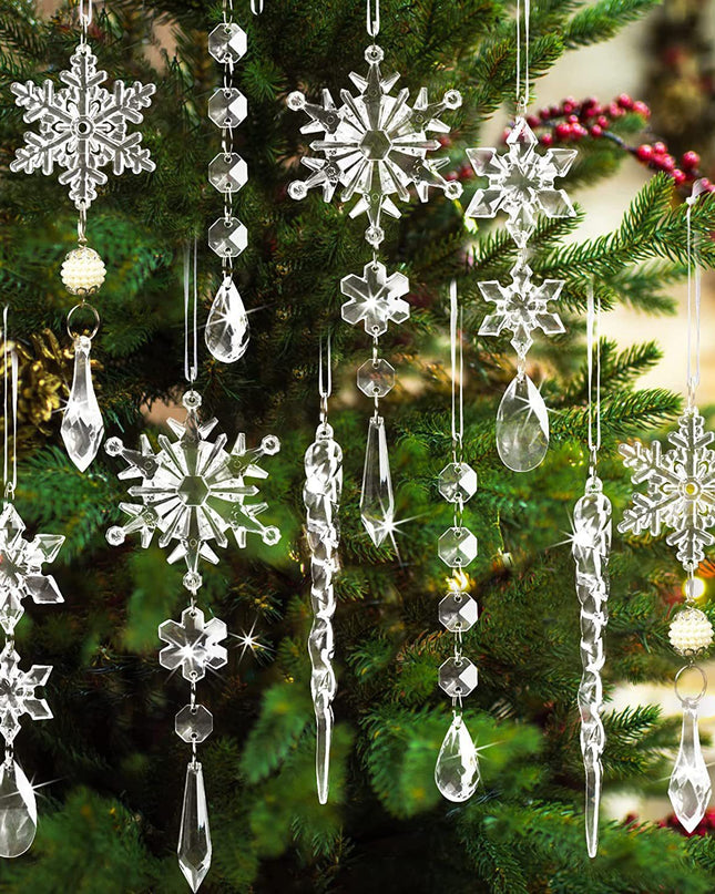 10pcs Christmas Tree Hanging Pendants Acrylic Ice Strip Snow Ceiling Xmas Ornaments Christmas Decoration Home Decor