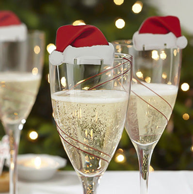 10PcsLot Paper Red Christmas Hat Wine Champagne Tipple Cup Card Christmas Party Table Decor DIY Decorations