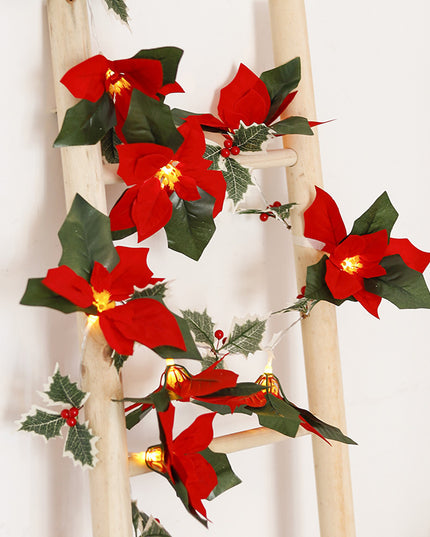 Led First Grade Christmas Lights With Red Flowers And Red Fruits For Home Decor
