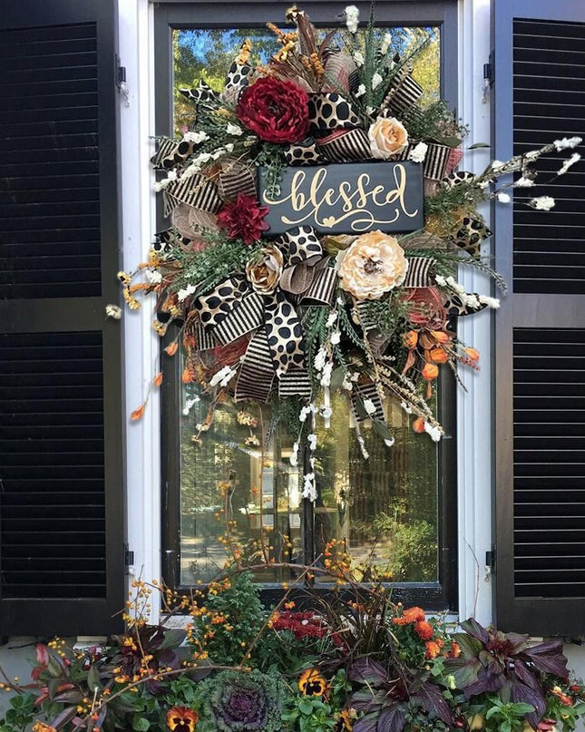 Halloween Wreath Year Round Fall Cheetah Wreath Gorgeous Autumn For Front Door Decor For Thanksgiving Xmas Fabric