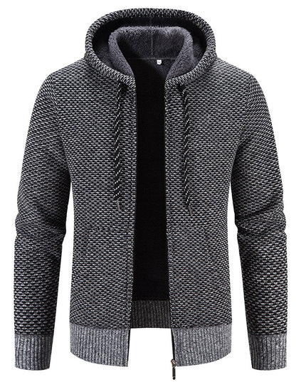 Winter Coat Zipper Closure Solid Color Long Sleeves Drawstring With Hat Keep Warm Casual Thicken Plush Sweater Coat For Daily