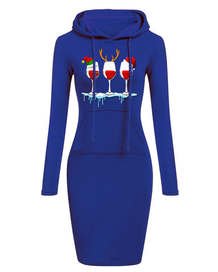 Christmas New Printed Hooded Long-sleeved Dress